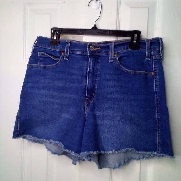 Signature Levi Strauss Shorts Women 14 Heritage High Rise Raw Hem Denim Blue - Picture 1 of 14